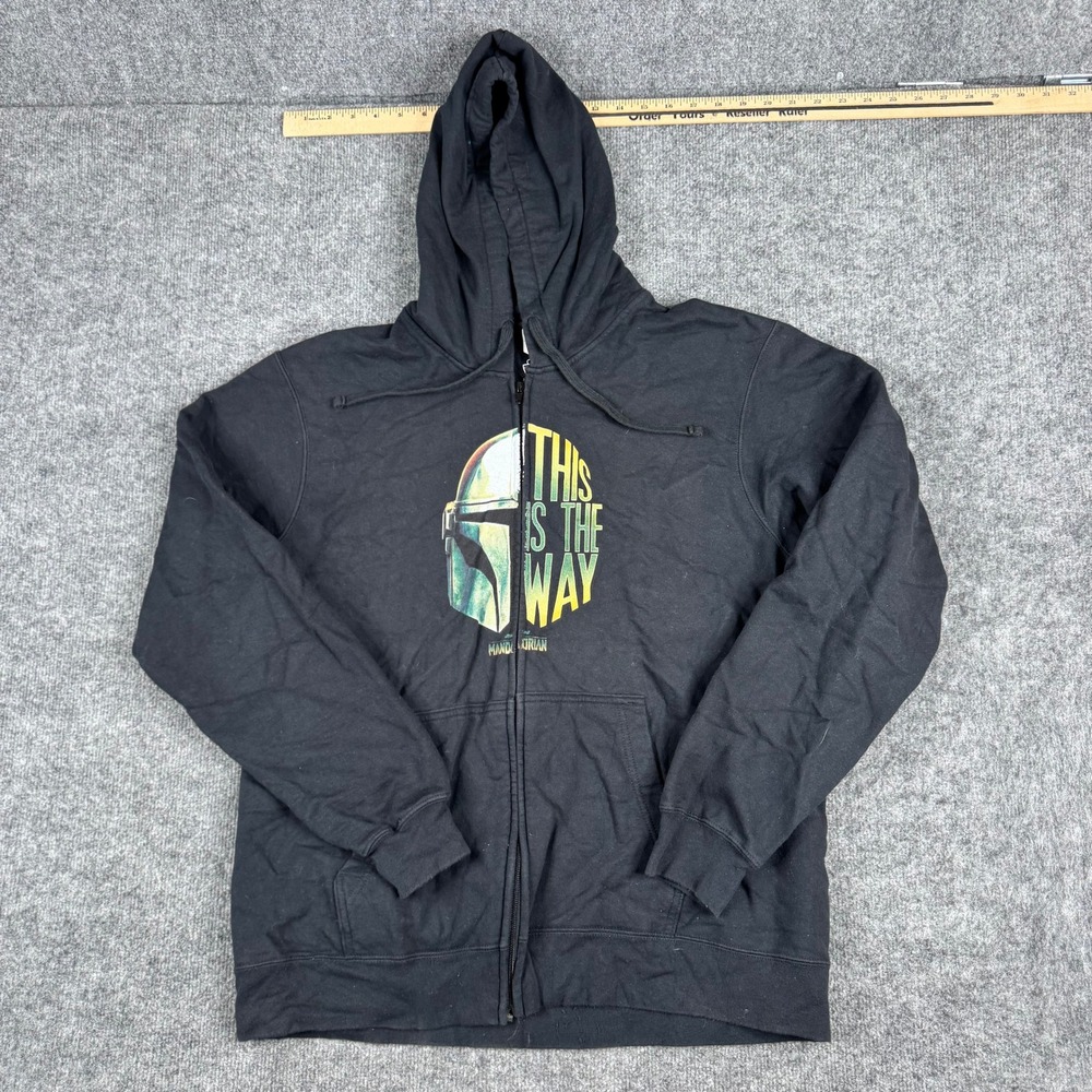 Port & Company Hoodie Mens Size L Black Star Wars Mandalorian Graphic Zip Up
